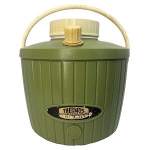 Vintage Avocado Green Thermos Picnic Jug 1 Gallon with Lid 1970s Collectible USA